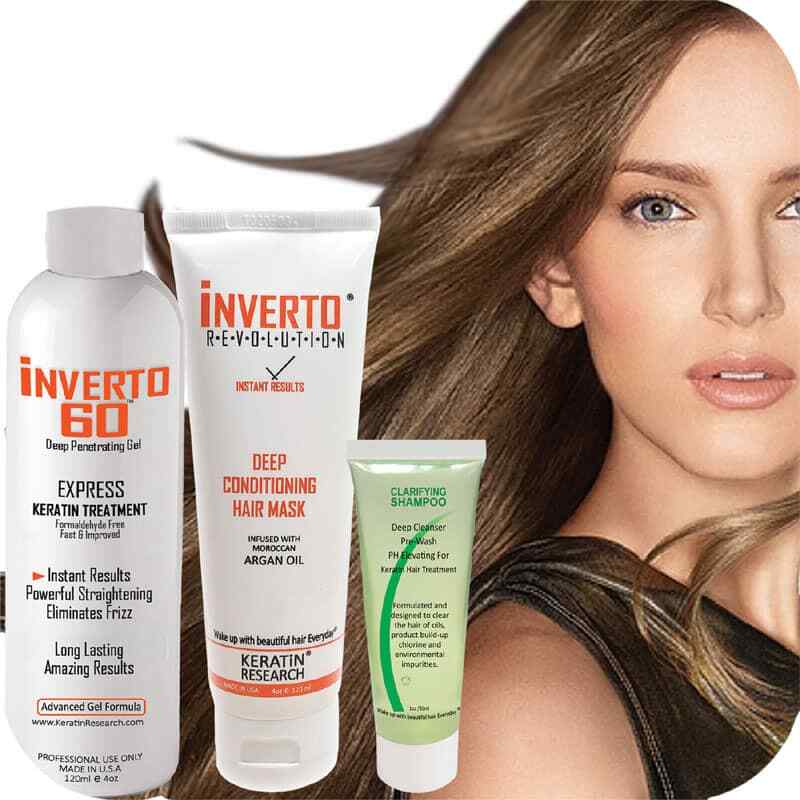 INVERTO 60 Brazilian Keratin Hair Blowout Treatment 4oz + Mask paraben-free