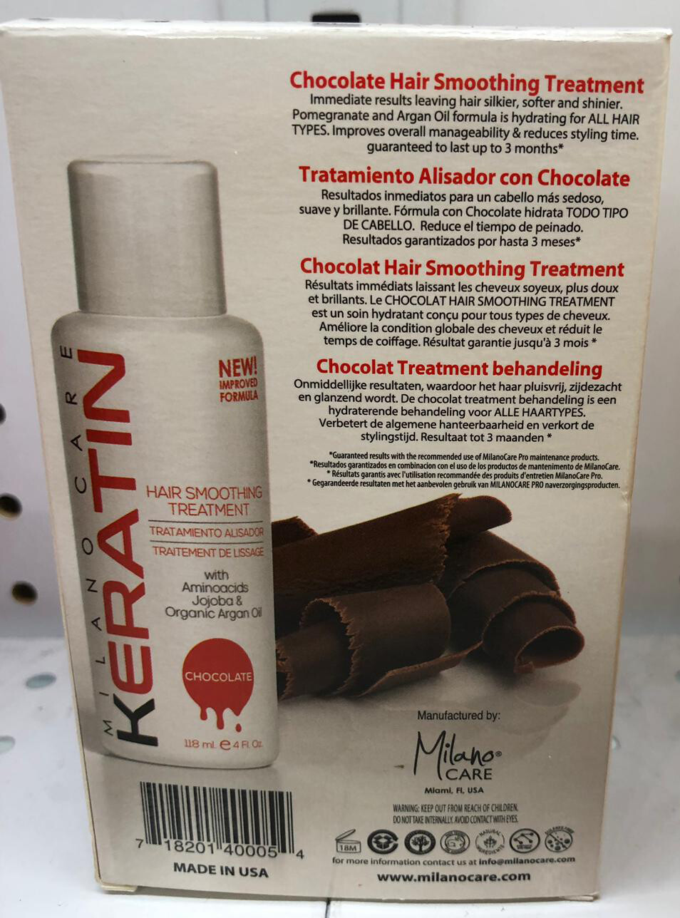 MILANO CARE Keratin Chocolate Hair Smoothing treatment (118 ml / 4 Fl Oz)