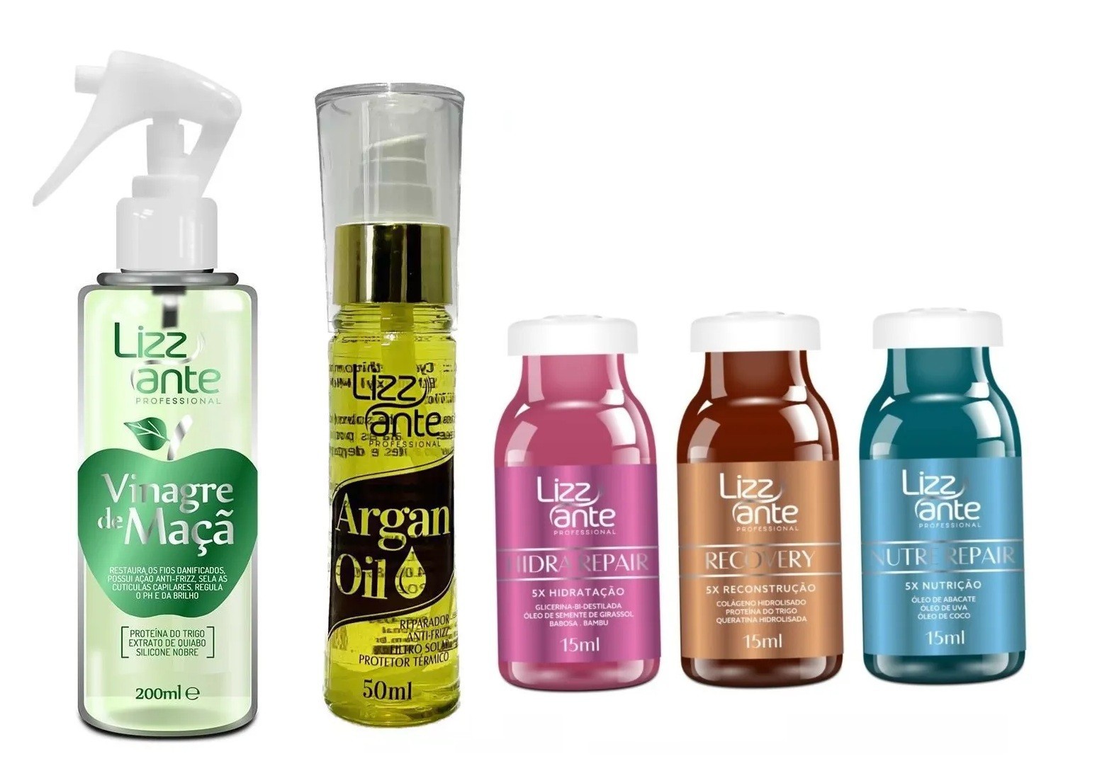 Lizz Ante Kit – ampoules + Viagre apple + Argan Oil