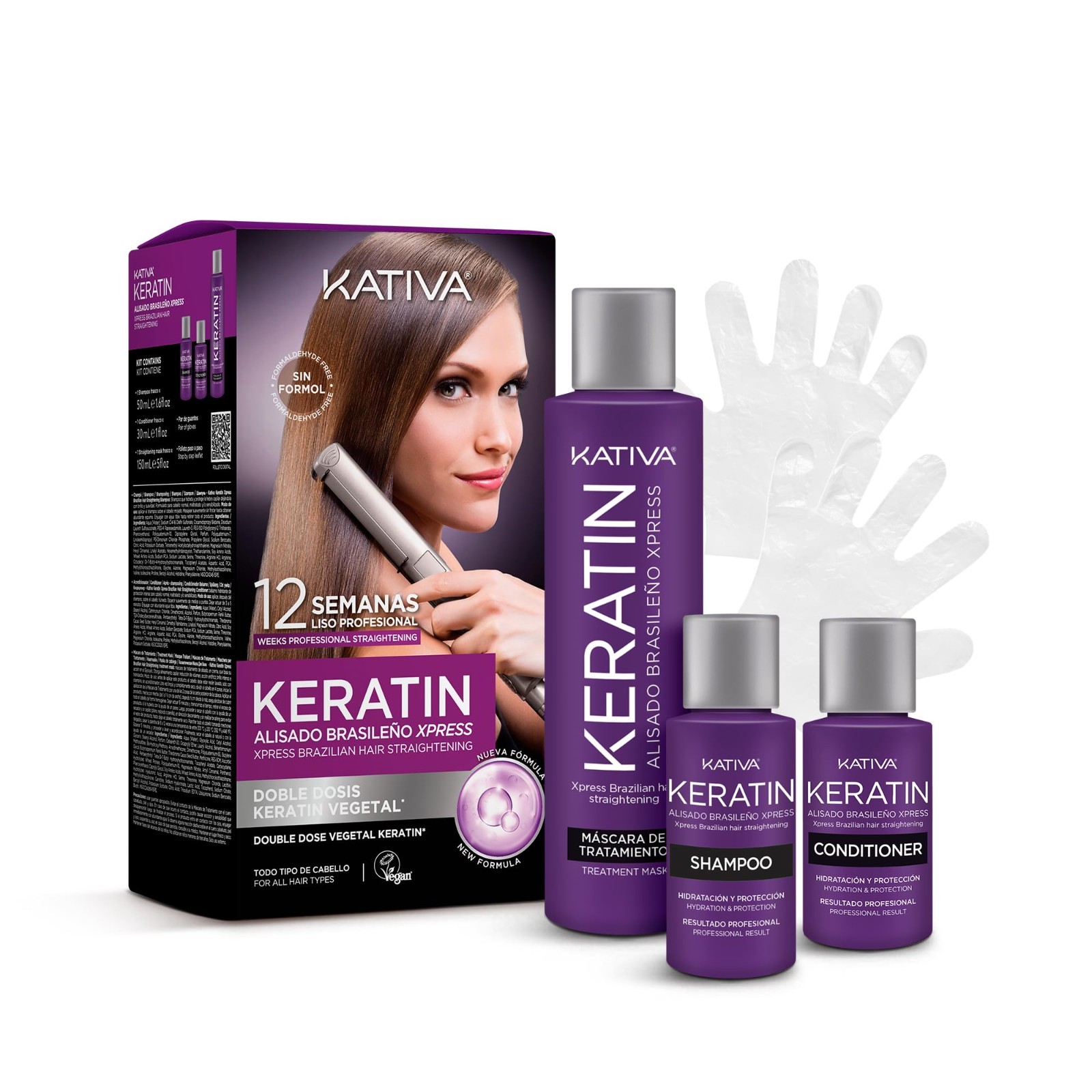 Frizz Control Hair Straightening Kit – At-Home Keratin Treatment, Vegan, 12 Week