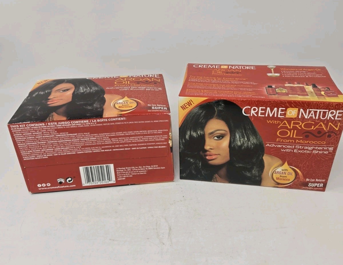 2 Creme of Nature Argan Oil No Lye Relaxer SUPER For Course Thick Hair Texture