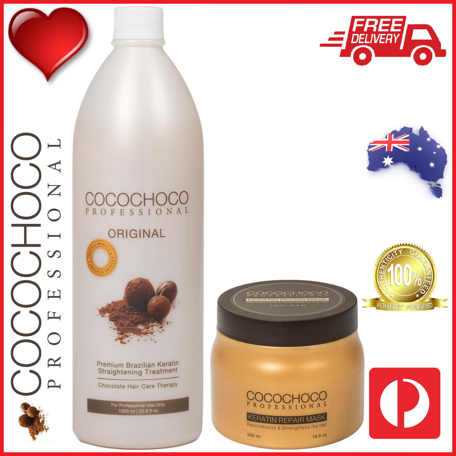 ❤❤ COCOCHOCO Pro ORIGINAL Brazilian Keratin Treatment 1000ml + REPAIR Mask 500ml