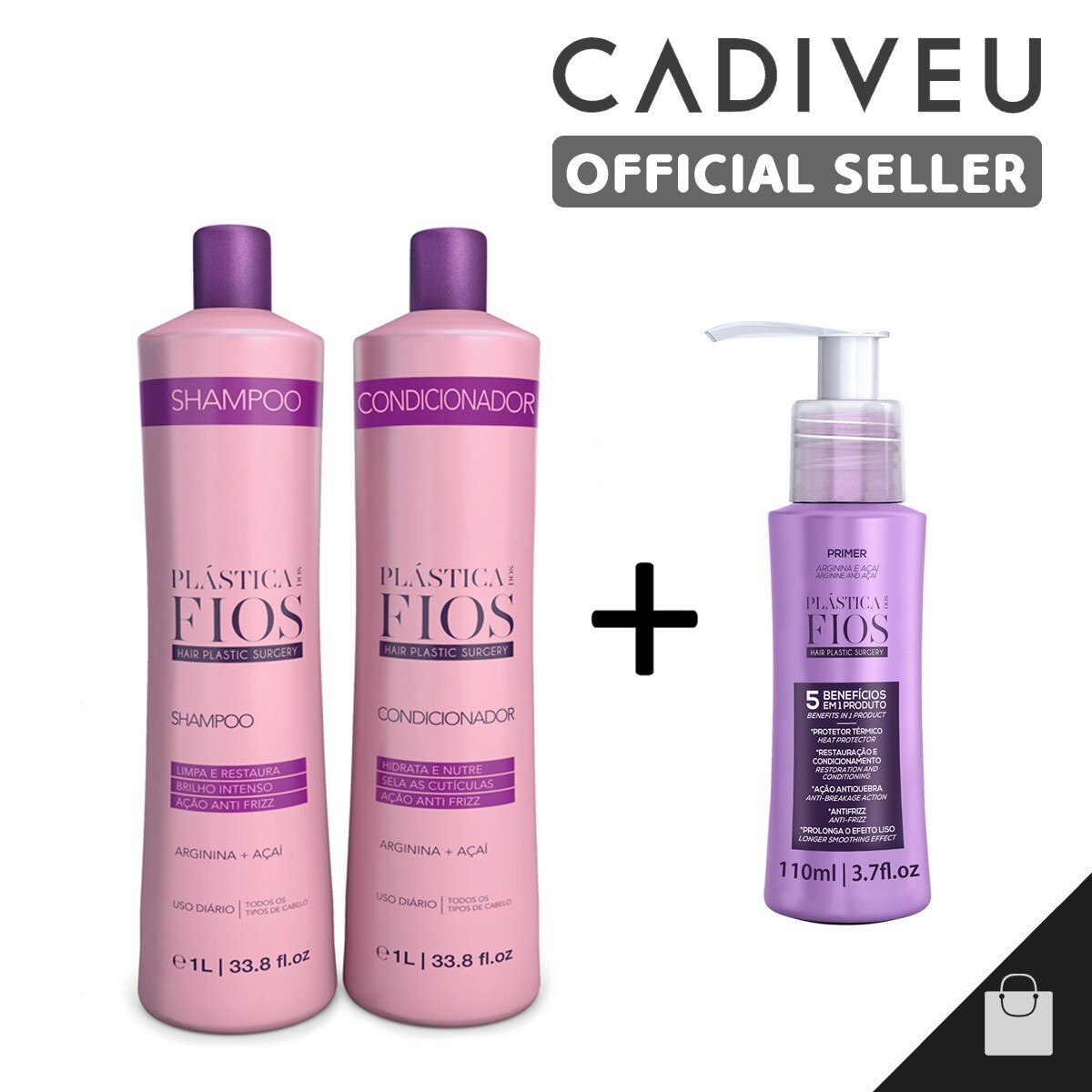 Cadiveu Plastica dos Fios Shampoo and Conditioner Home Care + Primer Kit 34oz 1L