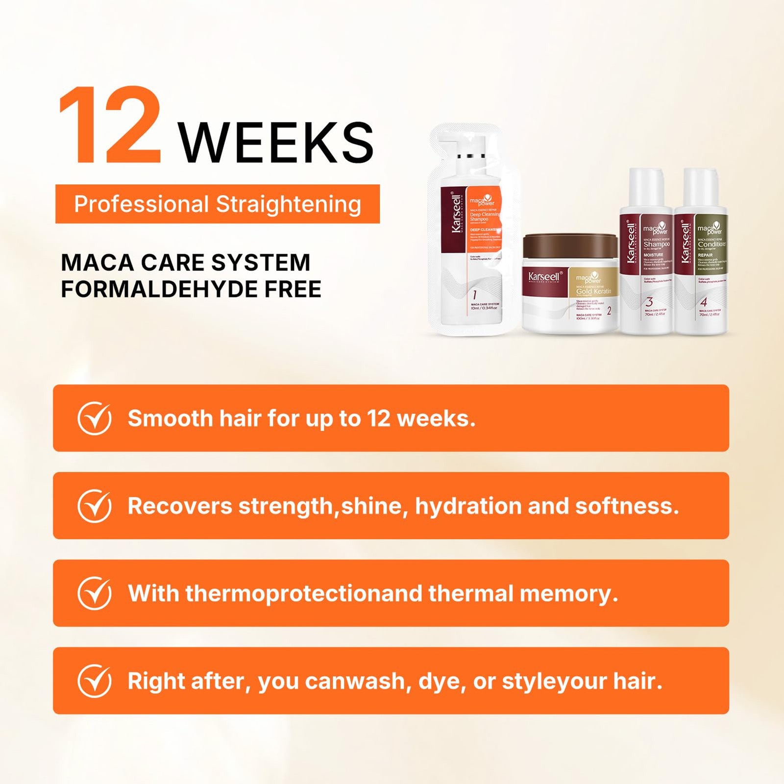 Karseell Maca Essence Repair Keratin Hair Treatment Straightening Kit, 12 Weeks