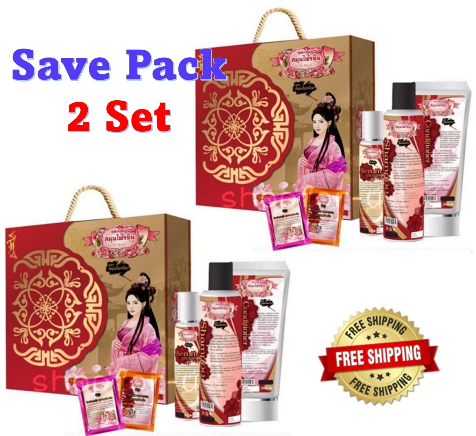 Noon Chinese Herbal Long Hair Shampoo Conditioner Serum Straightening ( 2Set)
