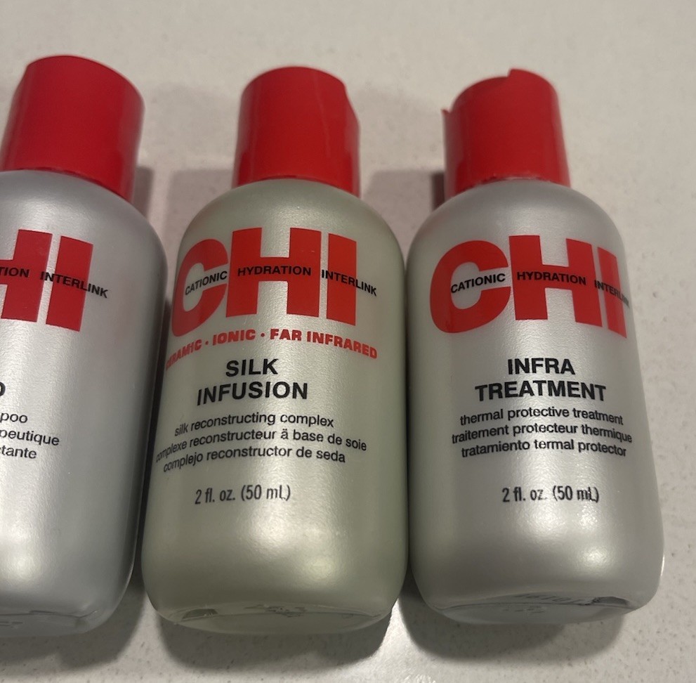 Set of 3 CHI Silk Infusion, Infra Shampoo, Infra Treatment 2oz(50ml) Each Bottle