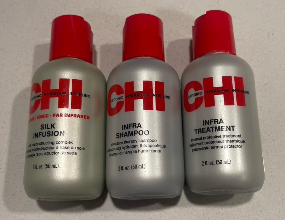 Set of 3 CHI Silk Infusion, Infra Shampoo, Infra Treatment 2oz(50ml) Each Bottle