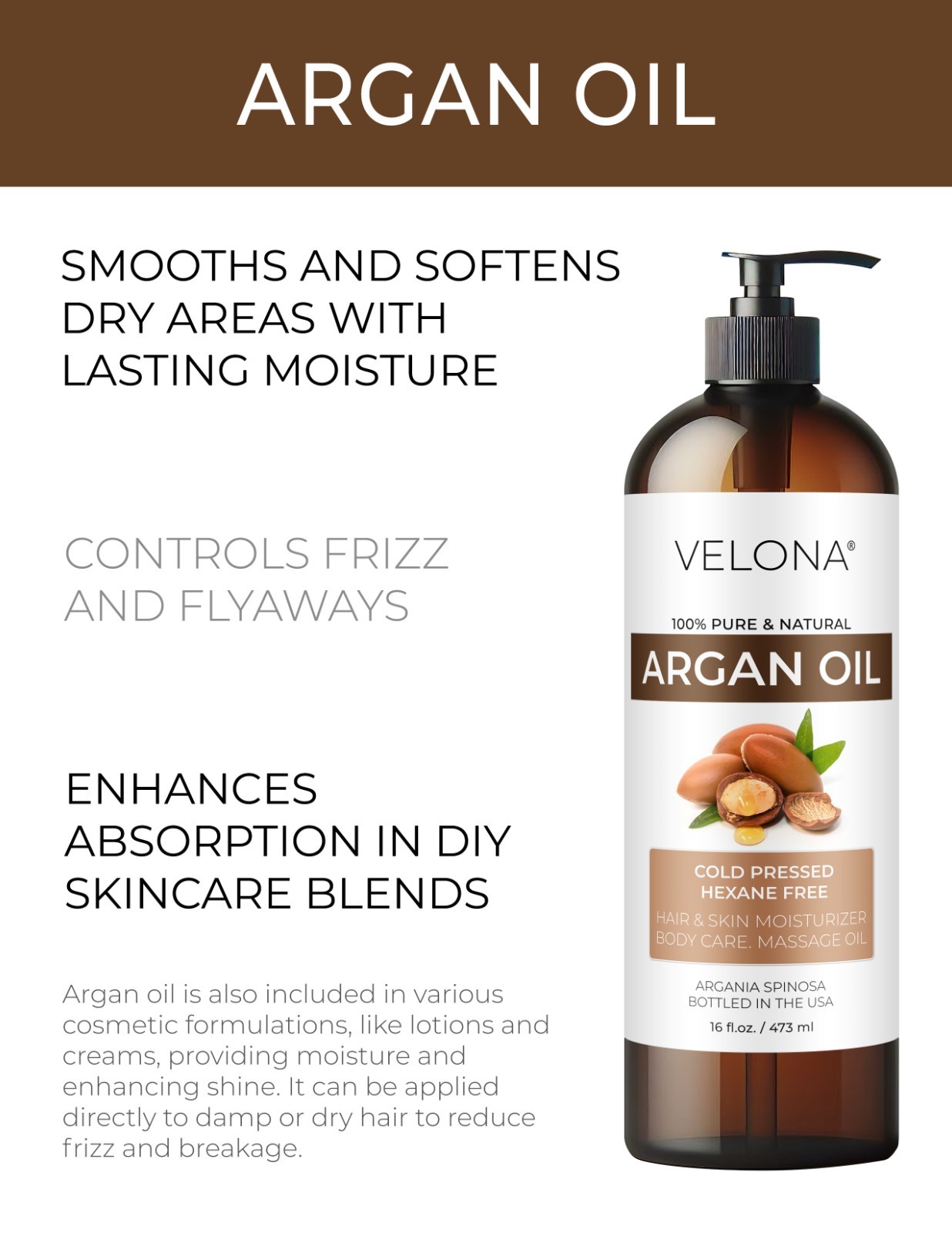 Velona Argan Oil – 32 oz | 100% Pure & Natural | Morocco Unrefined Cold Pressed