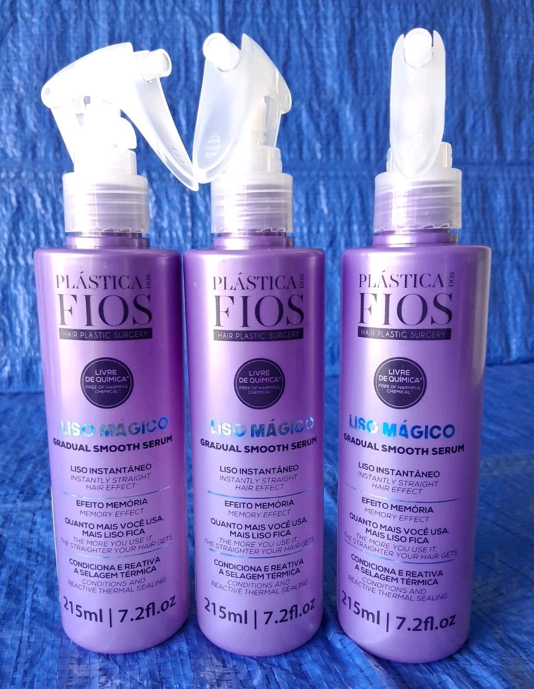 3x Cadiveu Plastica dos Fios LISO MAGICO Gradual Smooth Serum Treatment 215ml ea