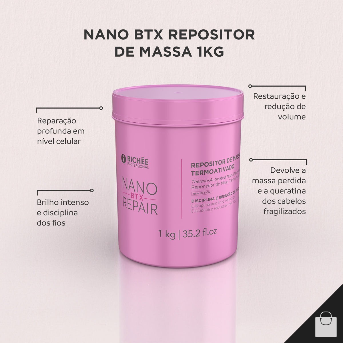 Richee Nano X Beauty Btx Repair Mask Hair Straightener Nanobotox – 1 Kg 34 oz