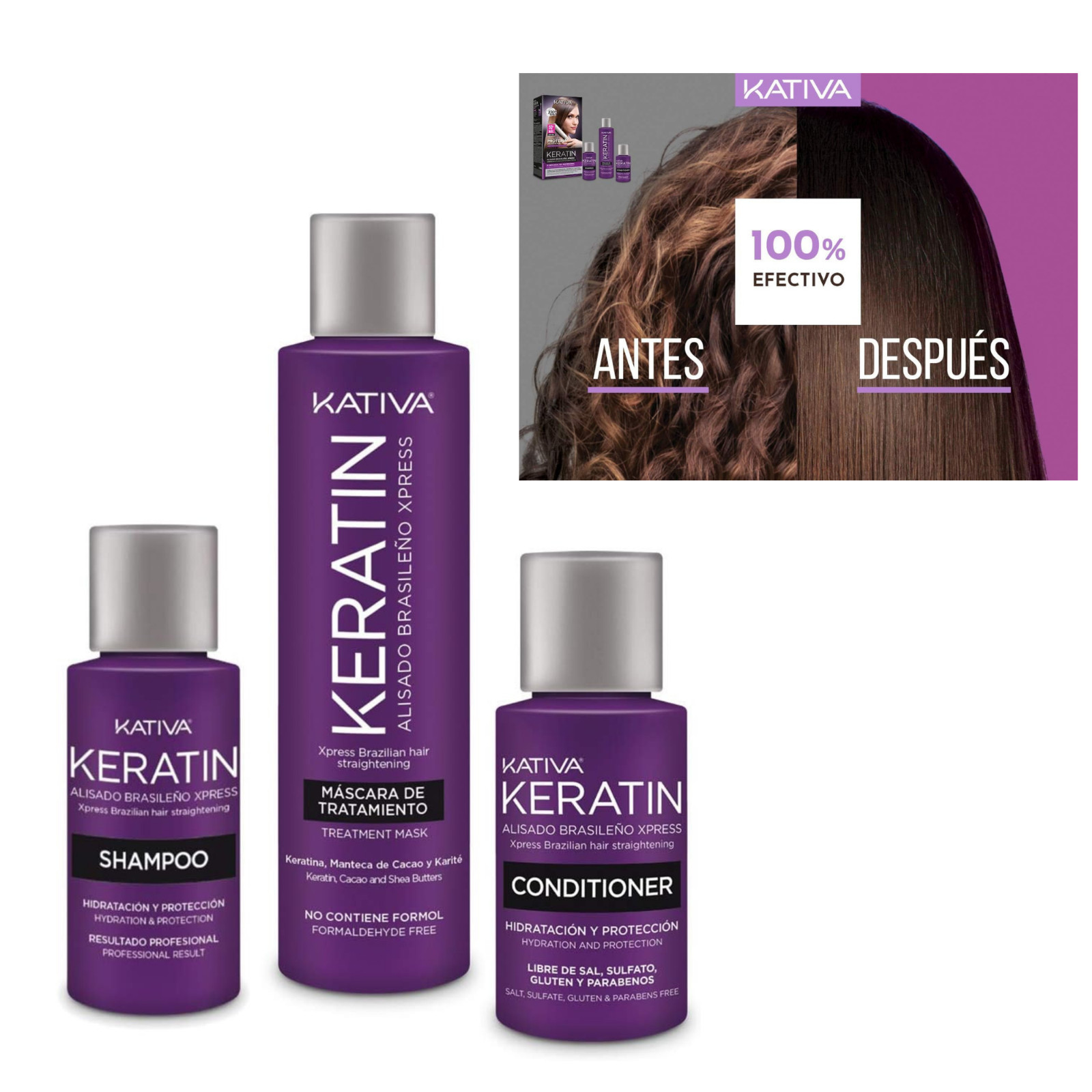 X3 Kativa Keratin Smooth Brazilian Xpress Shampoo Conditioner Mask Kit