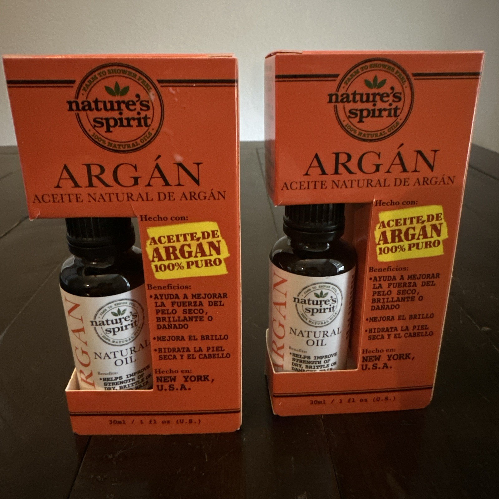 Lot 2 Argan Oil 100% PURE By nature’s spirit 1 fl oz / 30 ml NEW UNOPENED BOX