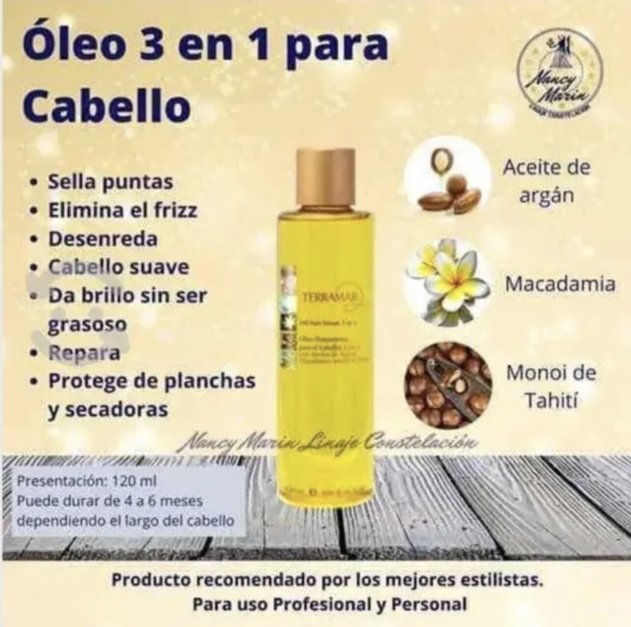 oleo de Argan Cabello Dañado Terramar Aceite Tratamiento Hair RepairSerum 4.05oz