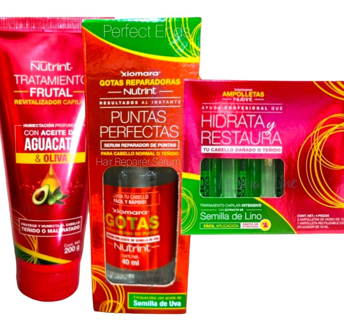 Xiomara Nutrint Kit Hidrata y Restaura Cabello Dañado puntas perfectas Uva(3pck)