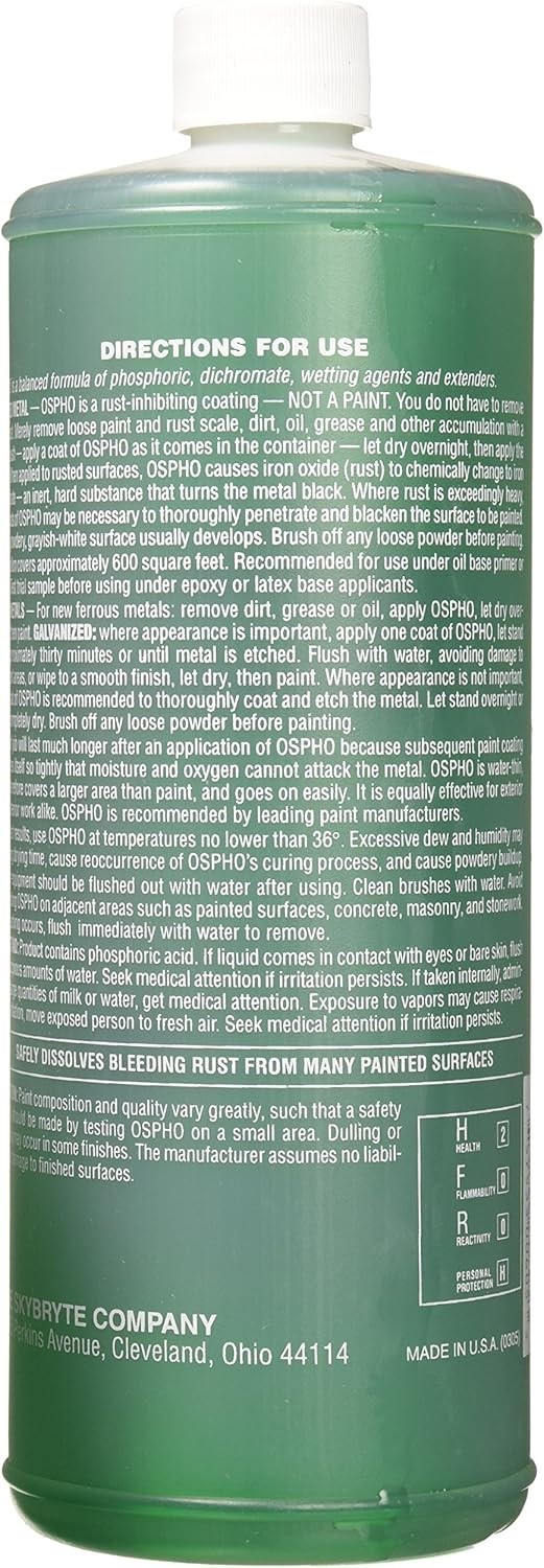 Ospho Clear Gloss Metal Treatment – 32 Fl Oz Liquid for Superior Rust Protection