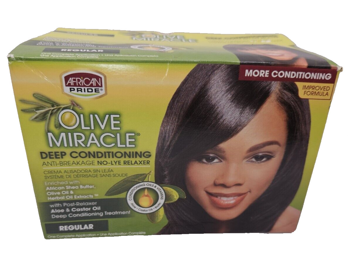 African Pride Relaxer Regular Olive Miracle Deep Conditioning No Lye Kit JAN27