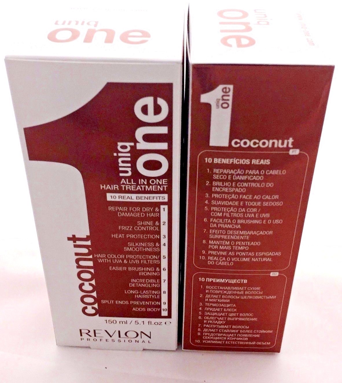 UNIQ 1 COCONUT 5.1OZ 2PC 10 BENEFITS. REPAIR,SHINE,PROTECT,SMOOTH,BODY,UVA,UVB