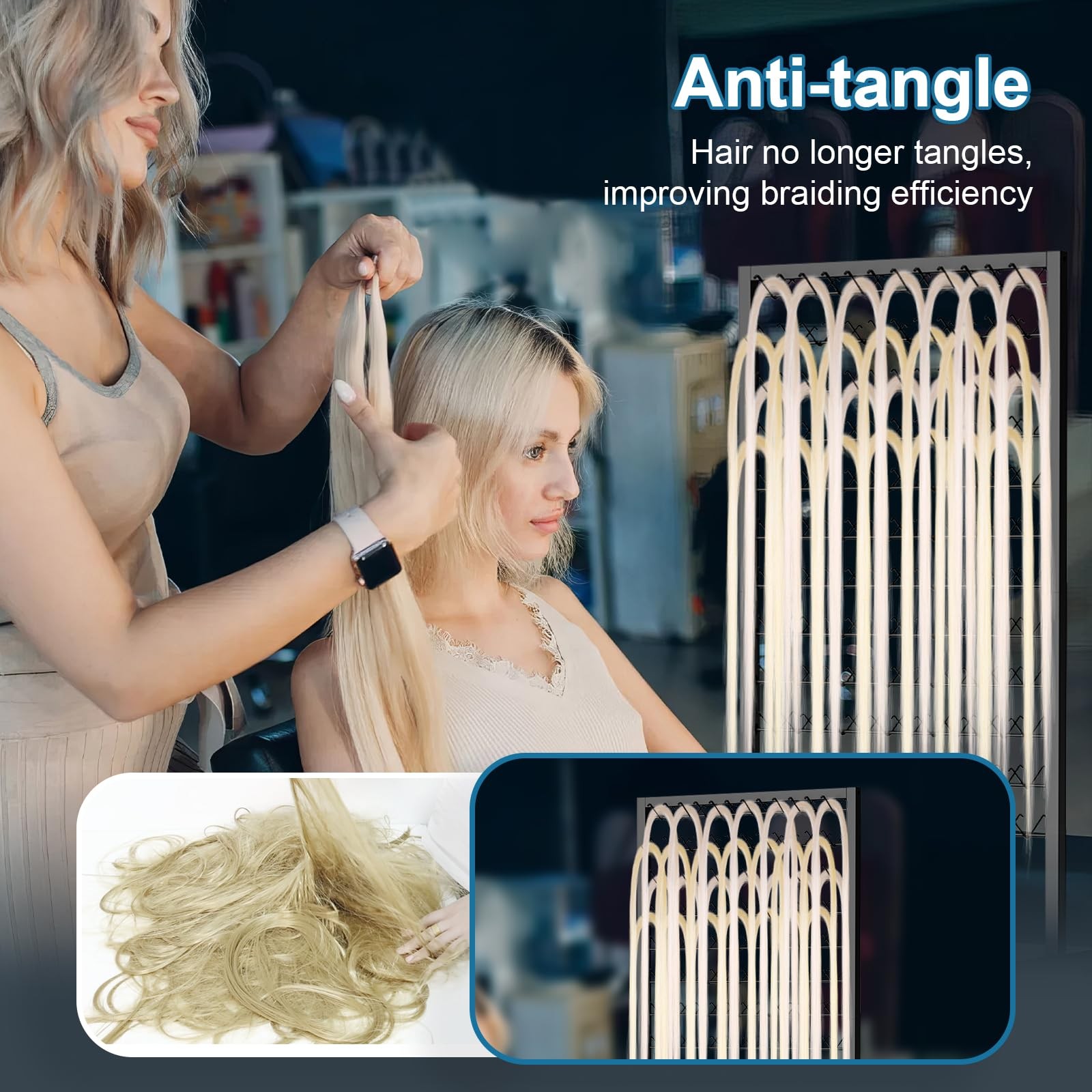Portable Braiding Hair Rack with Wheels & Storage Drawers,2-Sided 288 Pegs,Ha…