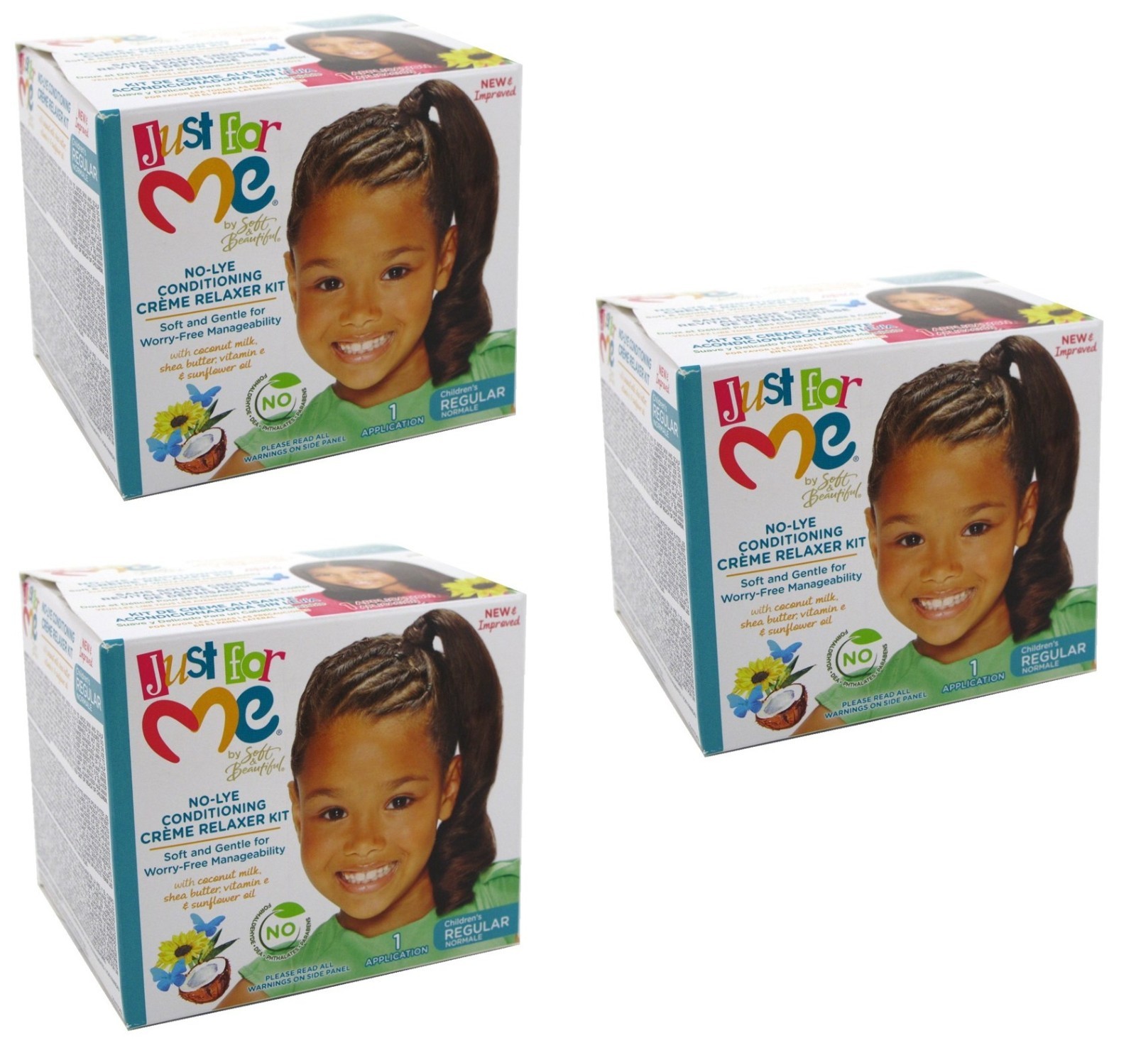 BL Just For Me No-Lye Creme Relaxer Kit Regular X 3 Packs