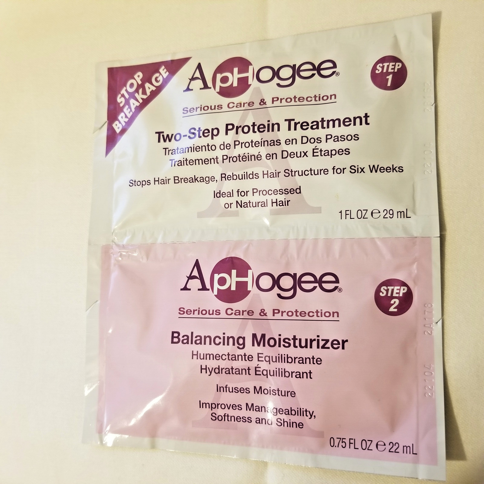 ApHogee Two Step Protein Treatment & Balancing Moisturizer Sachet BRAND NEW