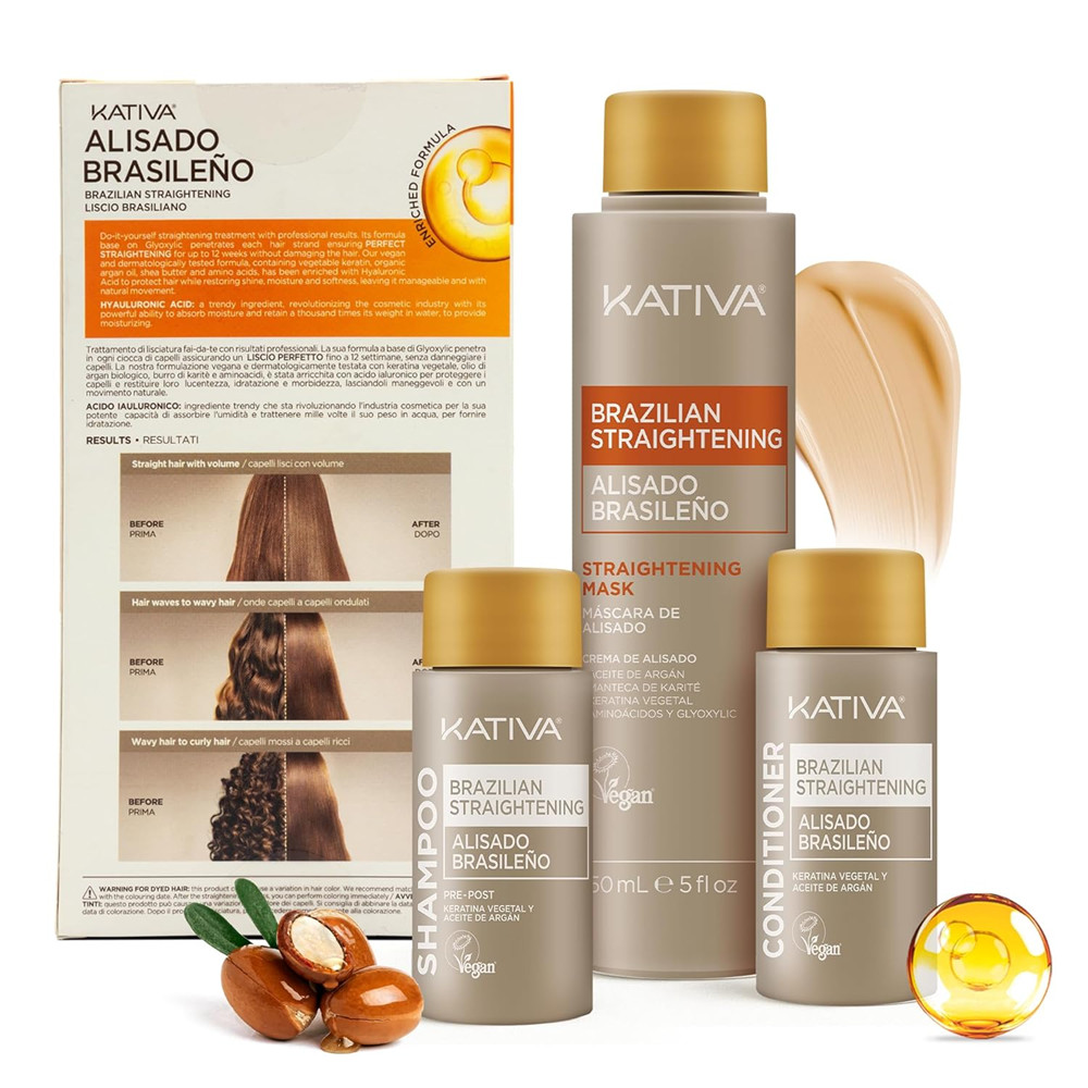 KATIVA Brazilian Keratin Treatment Kit At-Home Hair Straightening Up to 12 Weeks