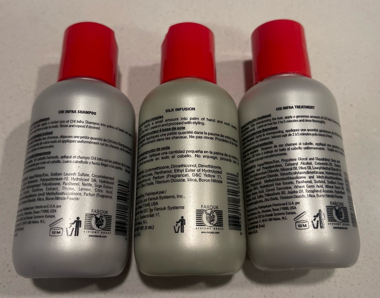 Set of 3 CHI Silk Infusion, Infra Shampoo, Infra Treatment 2oz(50ml) Each Bottle