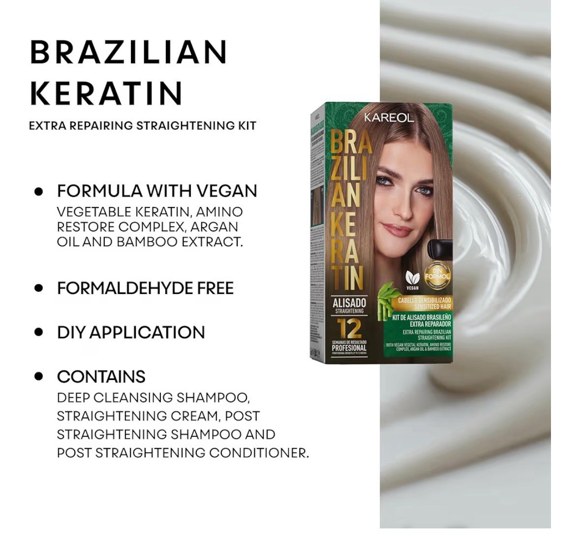 Kareol Brazilian Keratin Hair Straightening Kit Extra Repair & Strengthen New