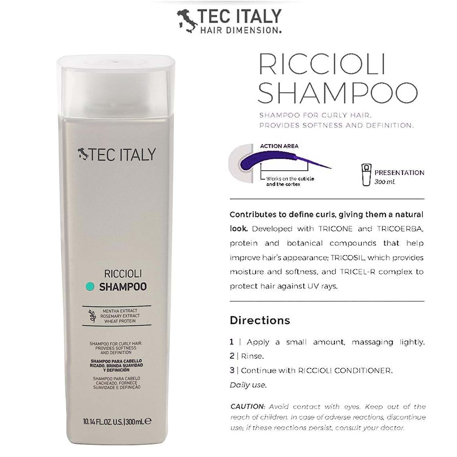 Tec Italy Riccioli Curl Care Trio – Shampoo, Conditioner & Leave in Cream 10.1oz