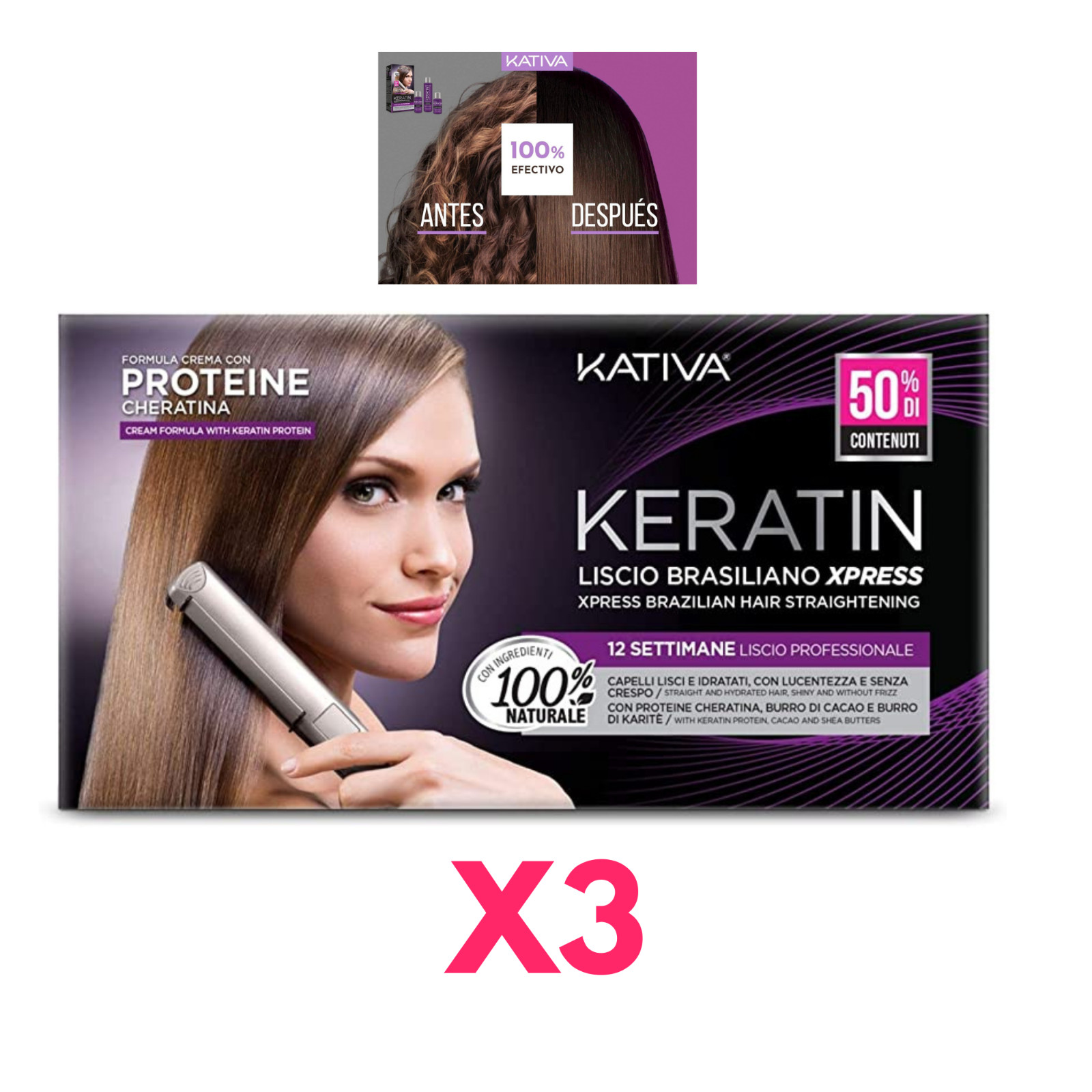X3 Kativa Keratin Smooth Brazilian Xpress Shampoo Conditioner Mask Kit