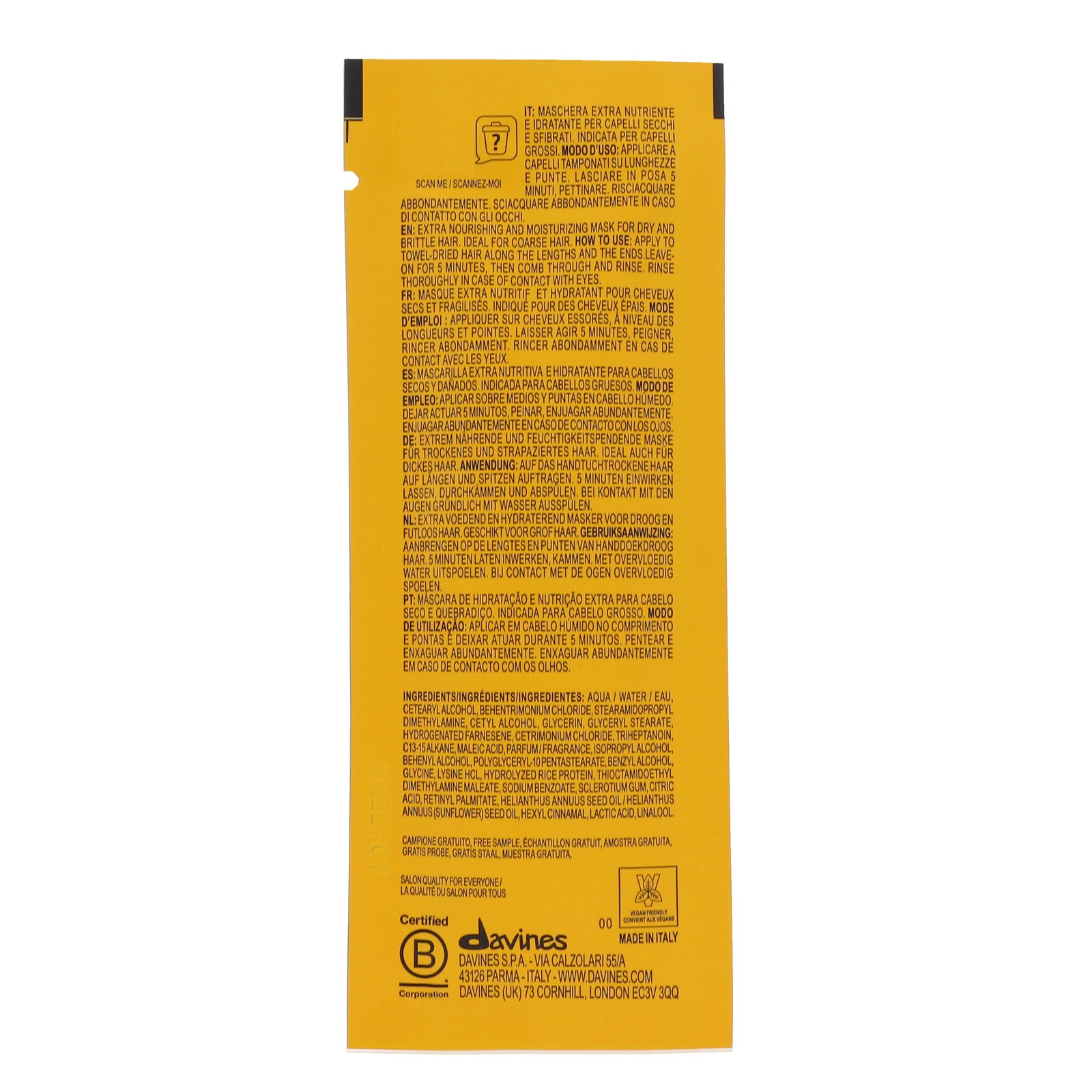 Davines NaturalTech Nourishing Vegetarian Miracle Mask Sachet 12 Pack