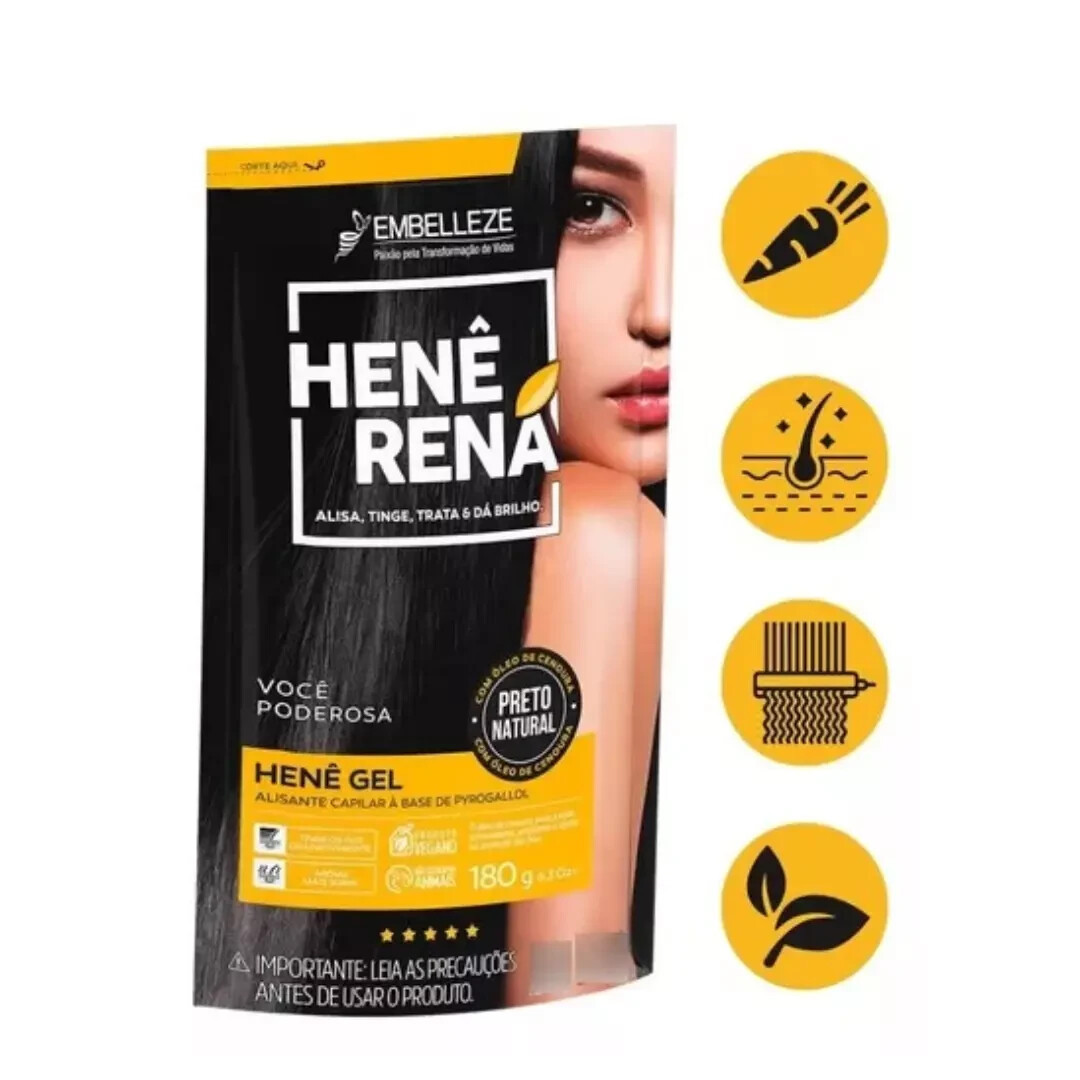 Kit 6 Units Henê Rena Embelleze – Natural Black Gel Sachet – 180g