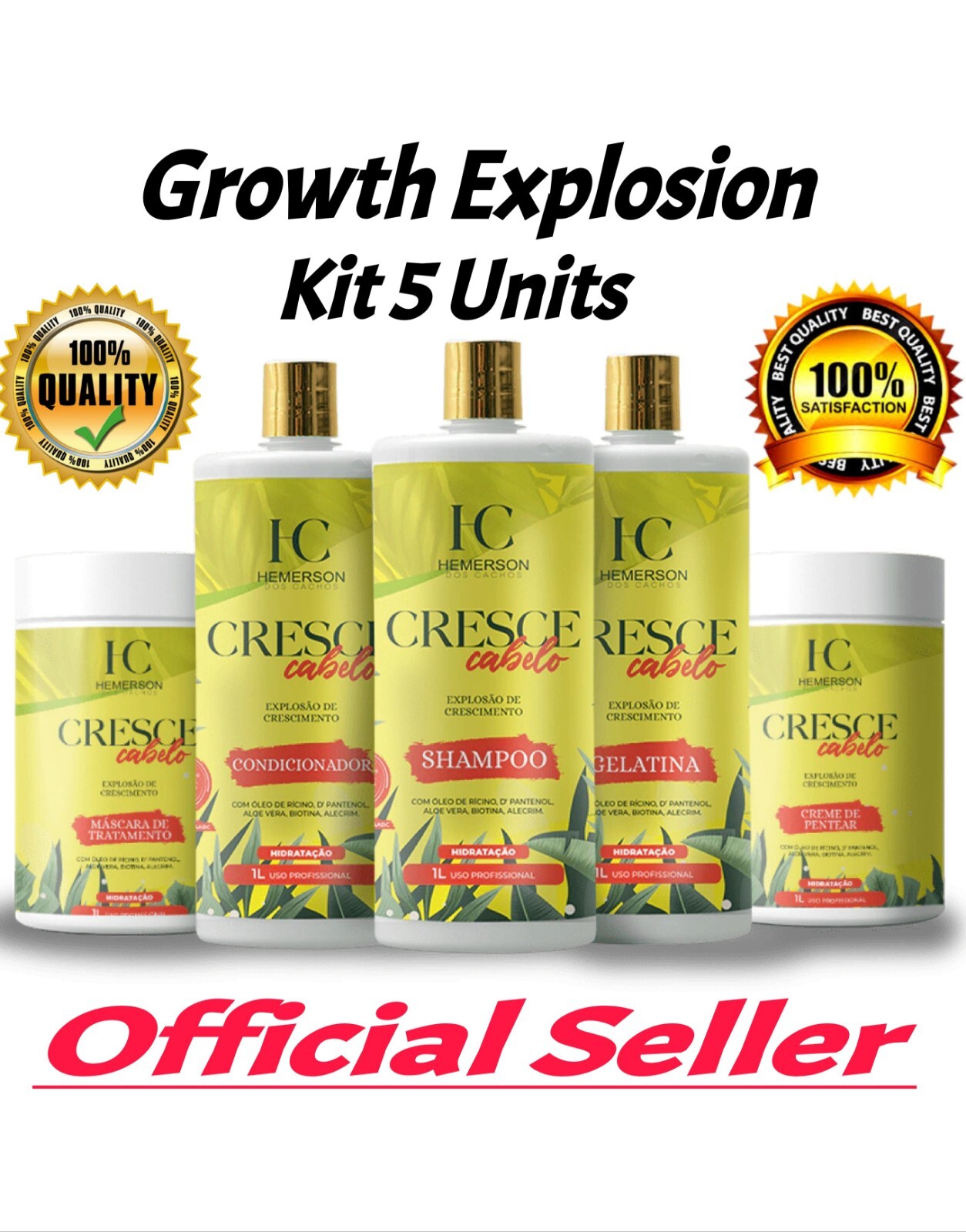Kit Cresce Cabelo HC 5x1000ml Explosão De Crescimento / Hemerson dos Cachos