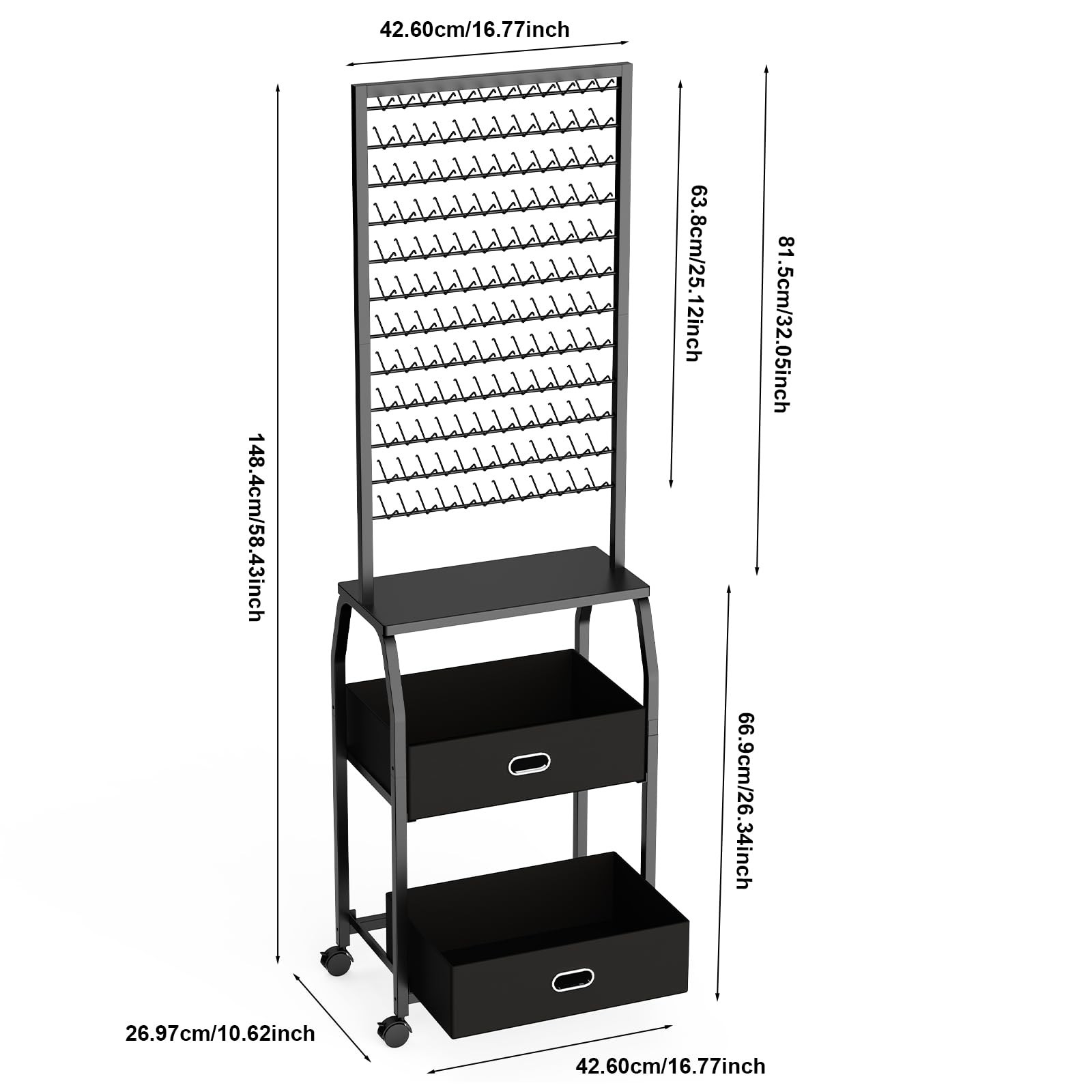 Portable Braiding Hair Rack with Wheels & Storage Drawers,2-Sided 288 Pegs,Ha…