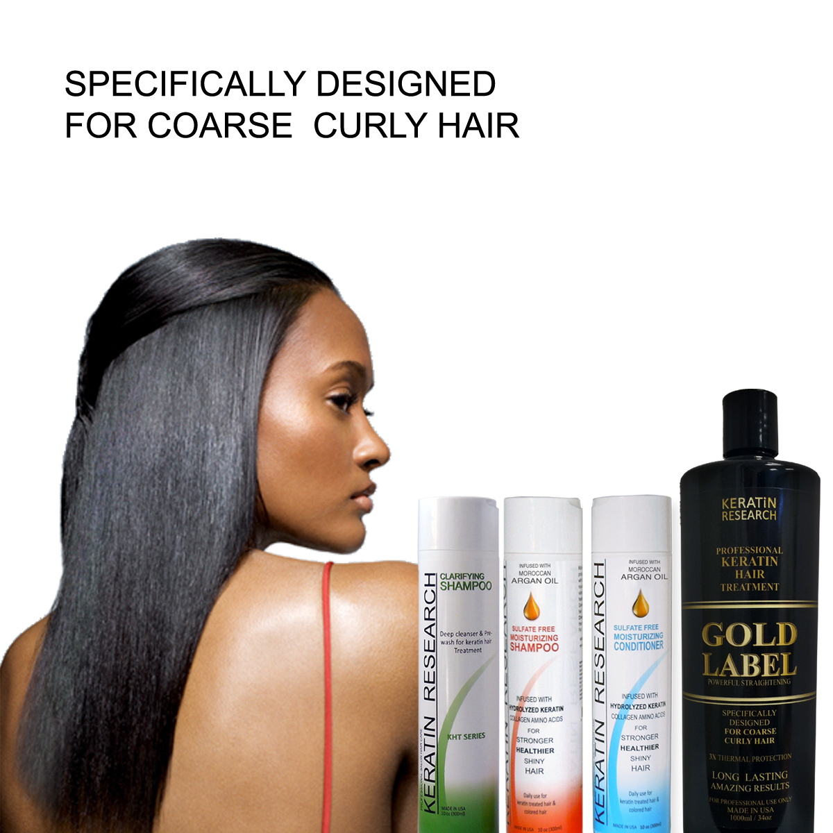 Keratin Research Gold Label Keratin Hair Blowout Treatment 1000ml Set Coarse