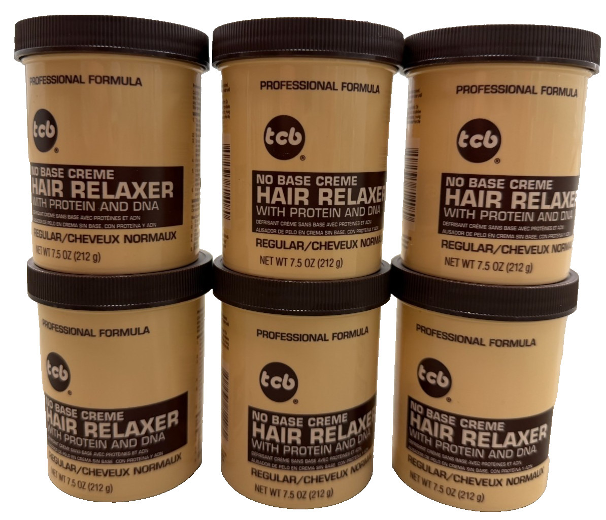 Lot Of 6 TCB No Base Hair Relaxer Creme W/Protein & DNA 7.5 Ounce Jars