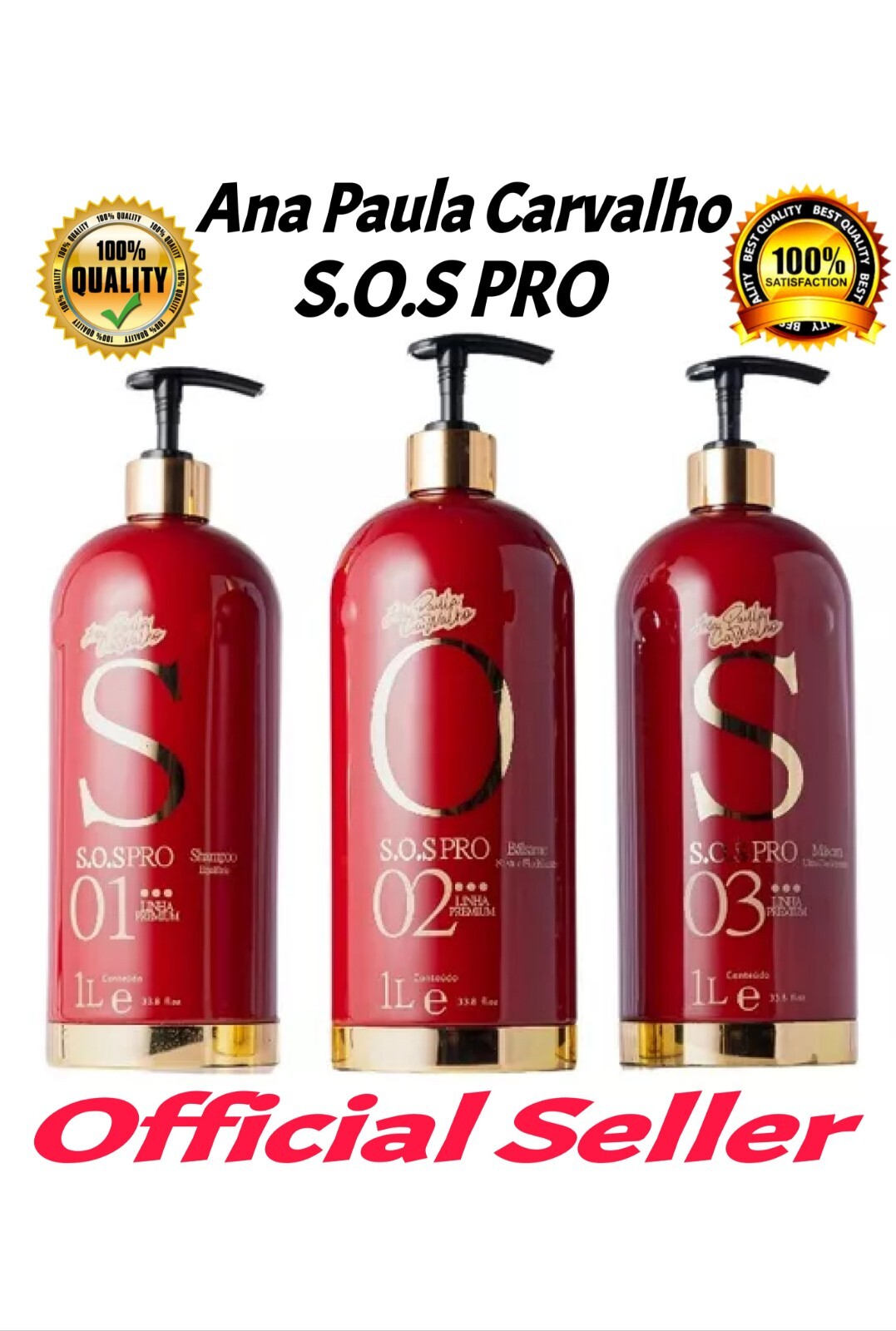 Ana Paula Carvalho SOS Pro Premium Line Hair Treatment Kit 3 Steps 3x1L/33.8 Oz