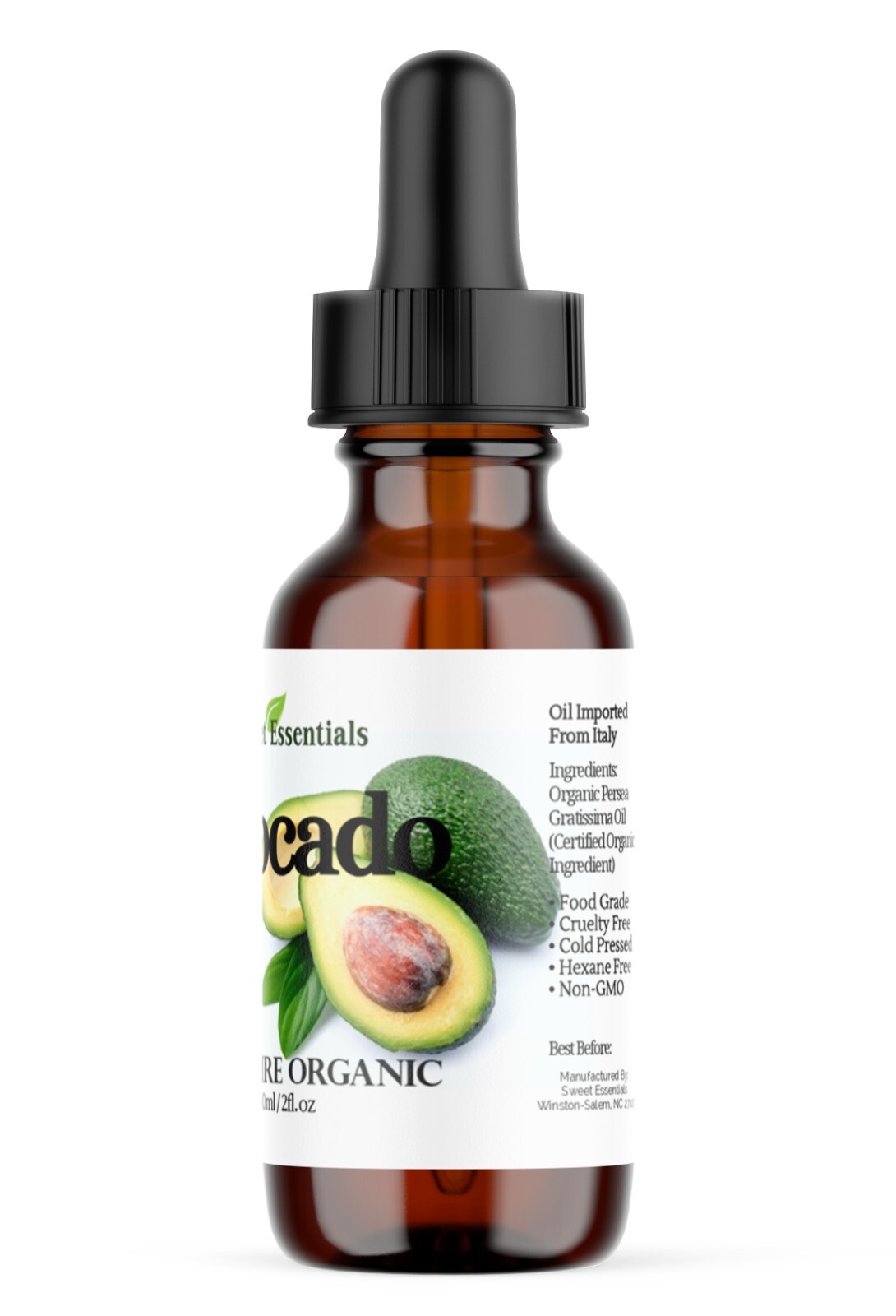 Organic Avocado Oil, 2oz Glass, Imported From Italy, Cold Pressed, 100% Pure