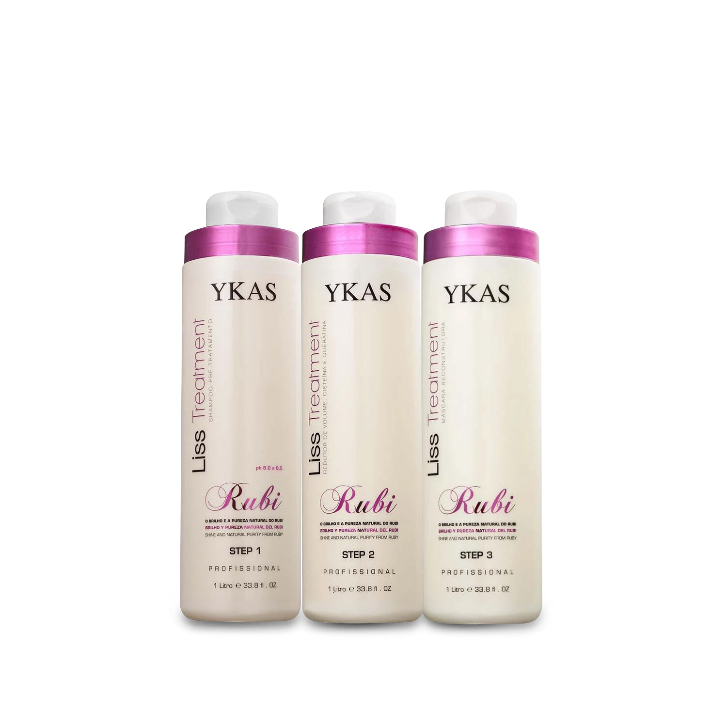 Kit Ykas Liss Treatment Ruby Shampoo + Volume and Mask 3x1L/3×33.8 fl.oz