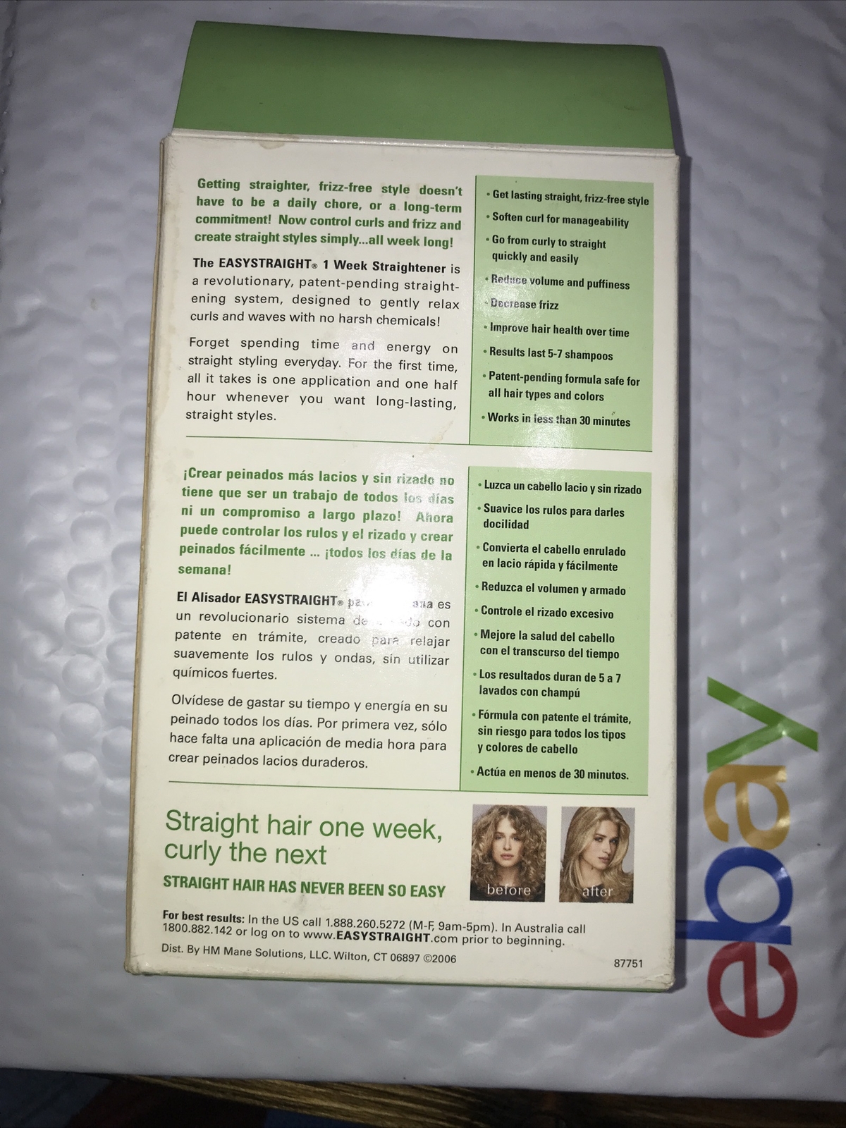 EASY STRAIGHT 1 Week Temporary Straightener For Hair NIB unsealed