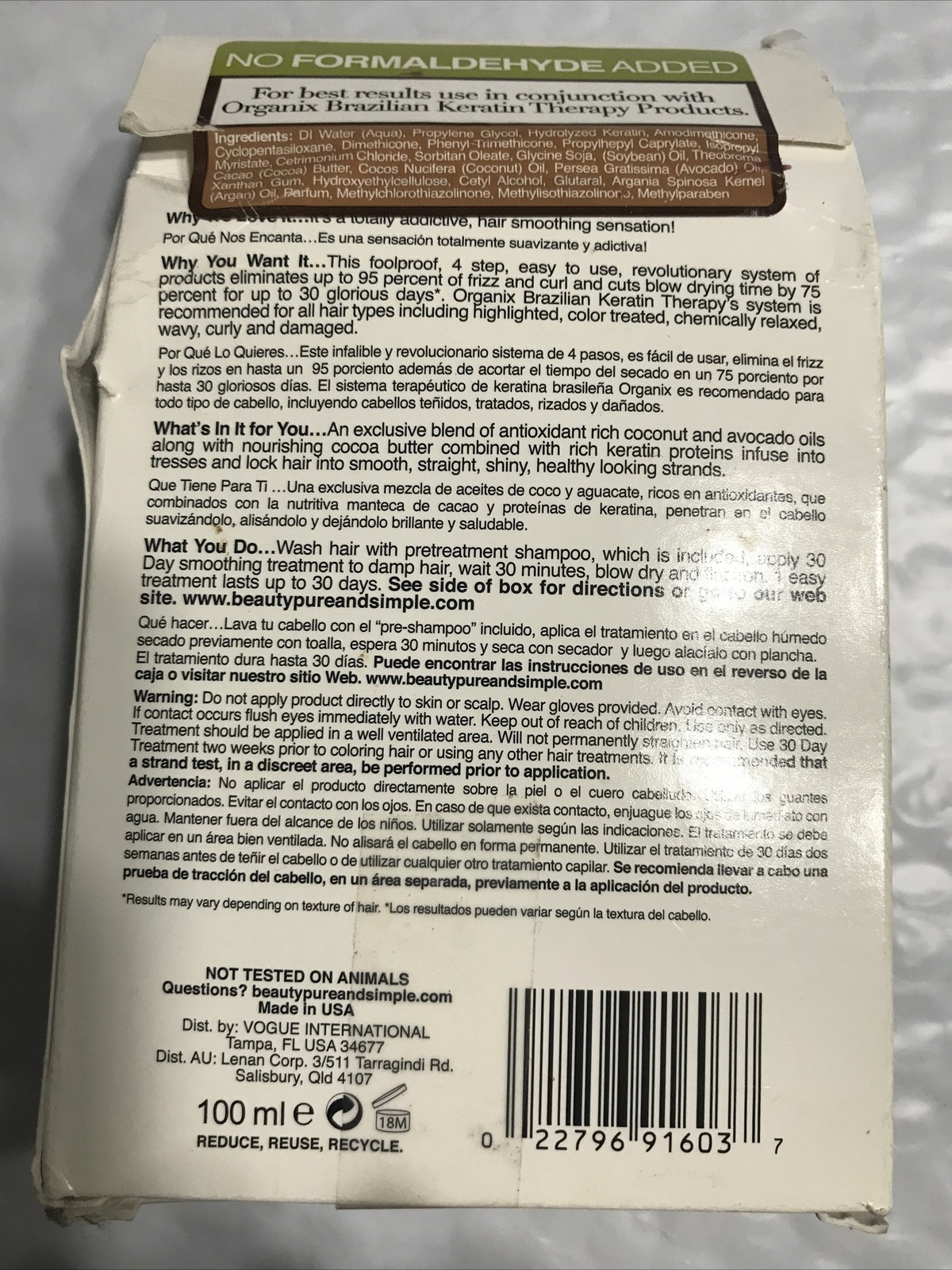 OGX Ever Straight Brazilian Keratin Therapy 30 Day Smoothing Treatment Sealed
