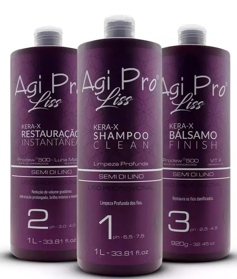 Agi Max Pro Liss Kera-X 3x1L Kit Brazilian Hair Straightening Linseed System