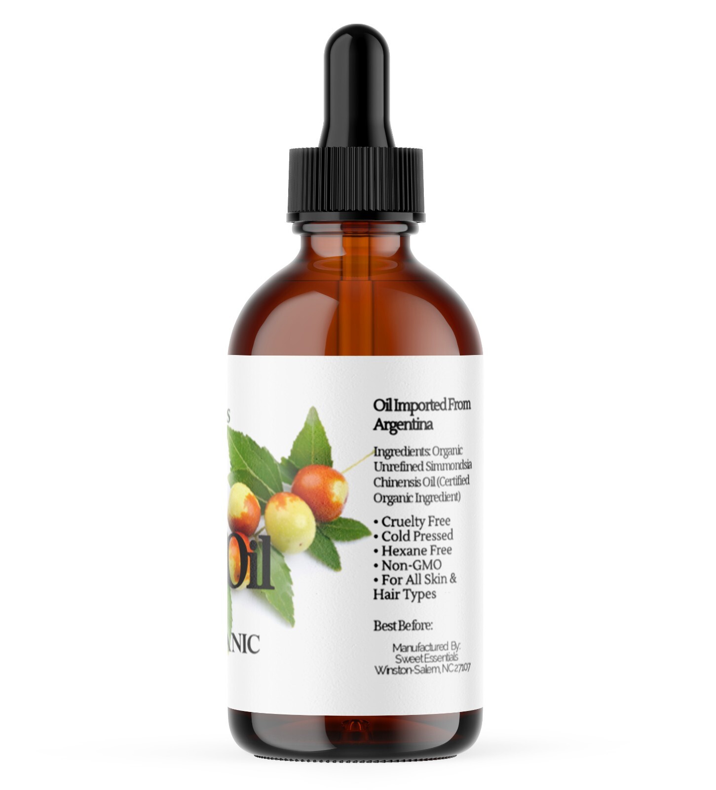 Organic Virgin Jojoba Oil, 4oz Glass Bottle, Imported From Argentina, 100% Pure