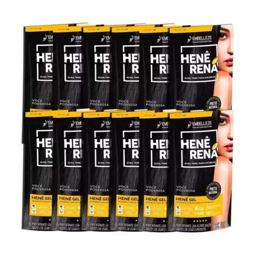 Kit 12 Units Henê Rena Embelleze – Natural Black Gel Sachet – 180g