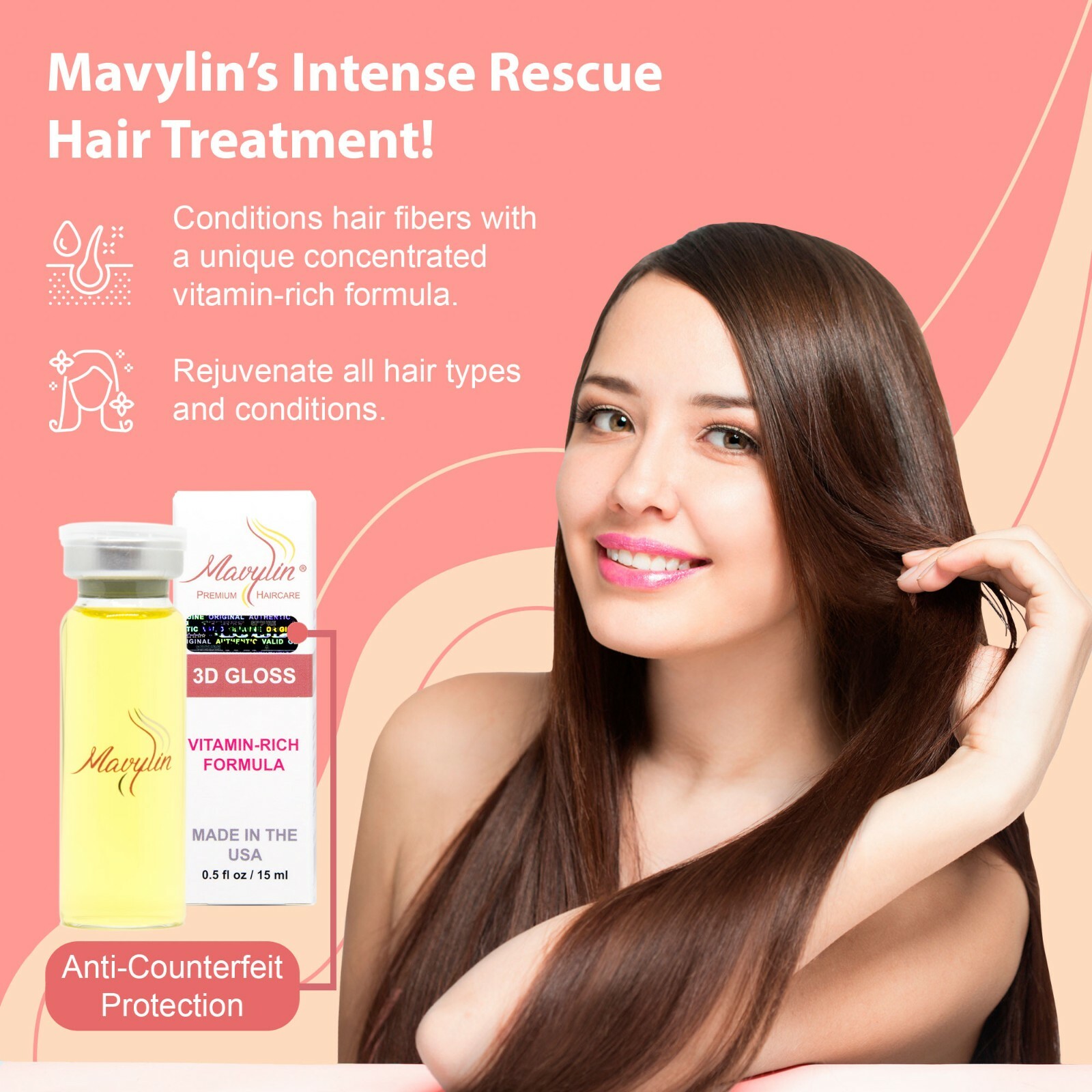 Mavylin 3D GLOSS Ampoules Hair Repair Treatment for Dry or Damaged Hair 3 VIALS