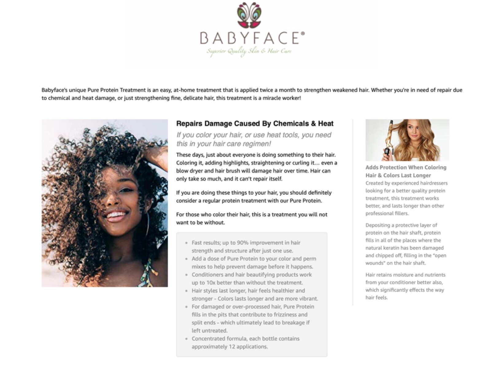 Babyface Pure Protein Keratin Hair Treatment Damaged Bond Repair, Split Ends