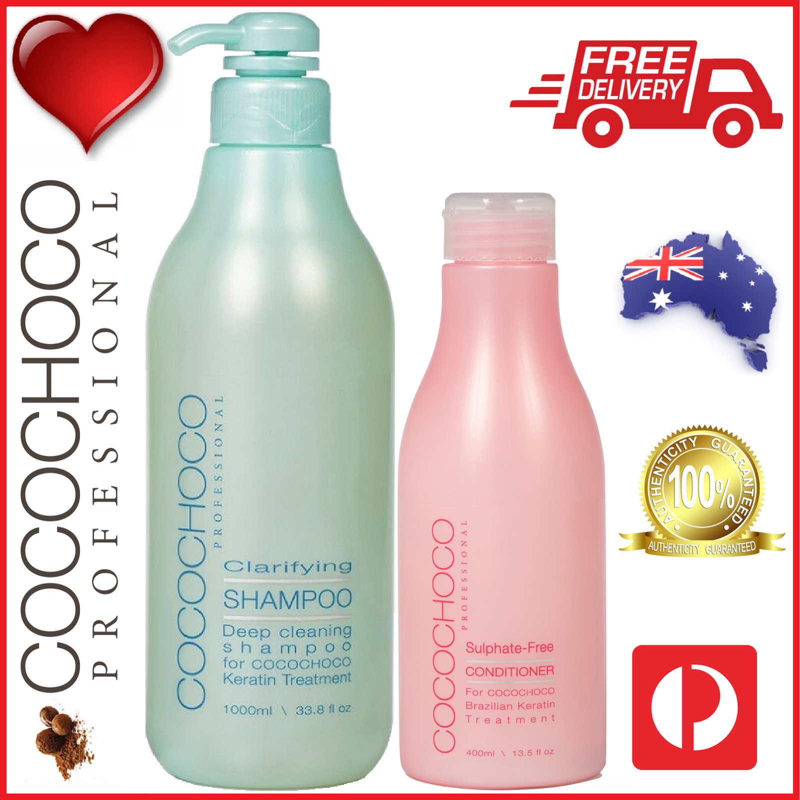 ❤❤ COCOCHOCO Pro CLARIFYING SHAMPOO 1000ml + CARE CONDITIONER 400ml Salon Style