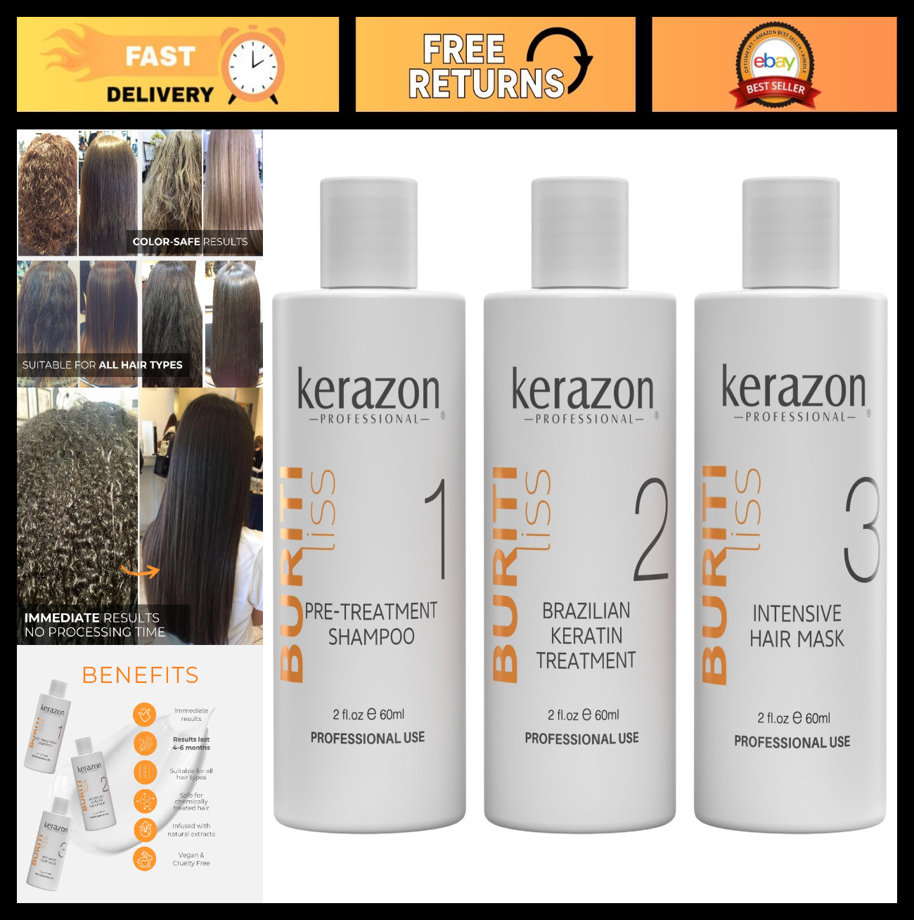 Brazilian Keratin Treatment Kit 2oz – At Home Smoothing & Straightening – All Ha