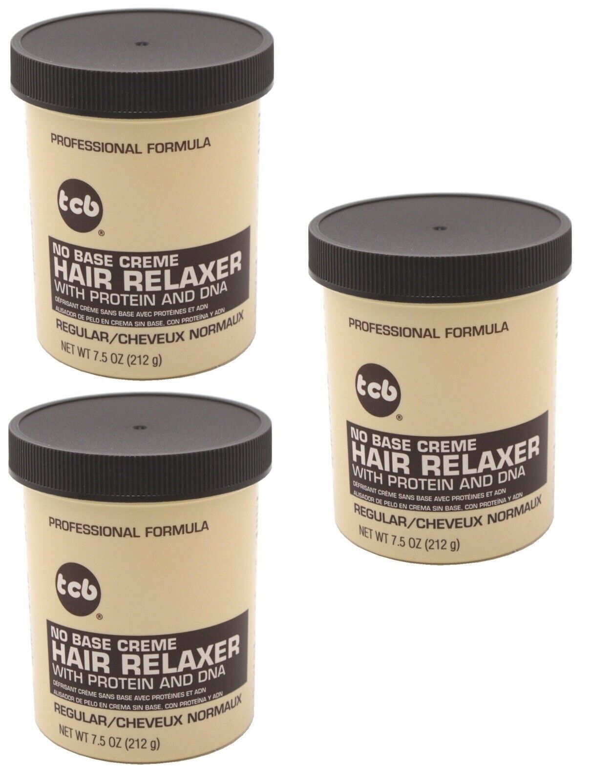 BL Tcb Hair Relaxer No Base Creme 7.5oz Regular Jar X 3 Packs