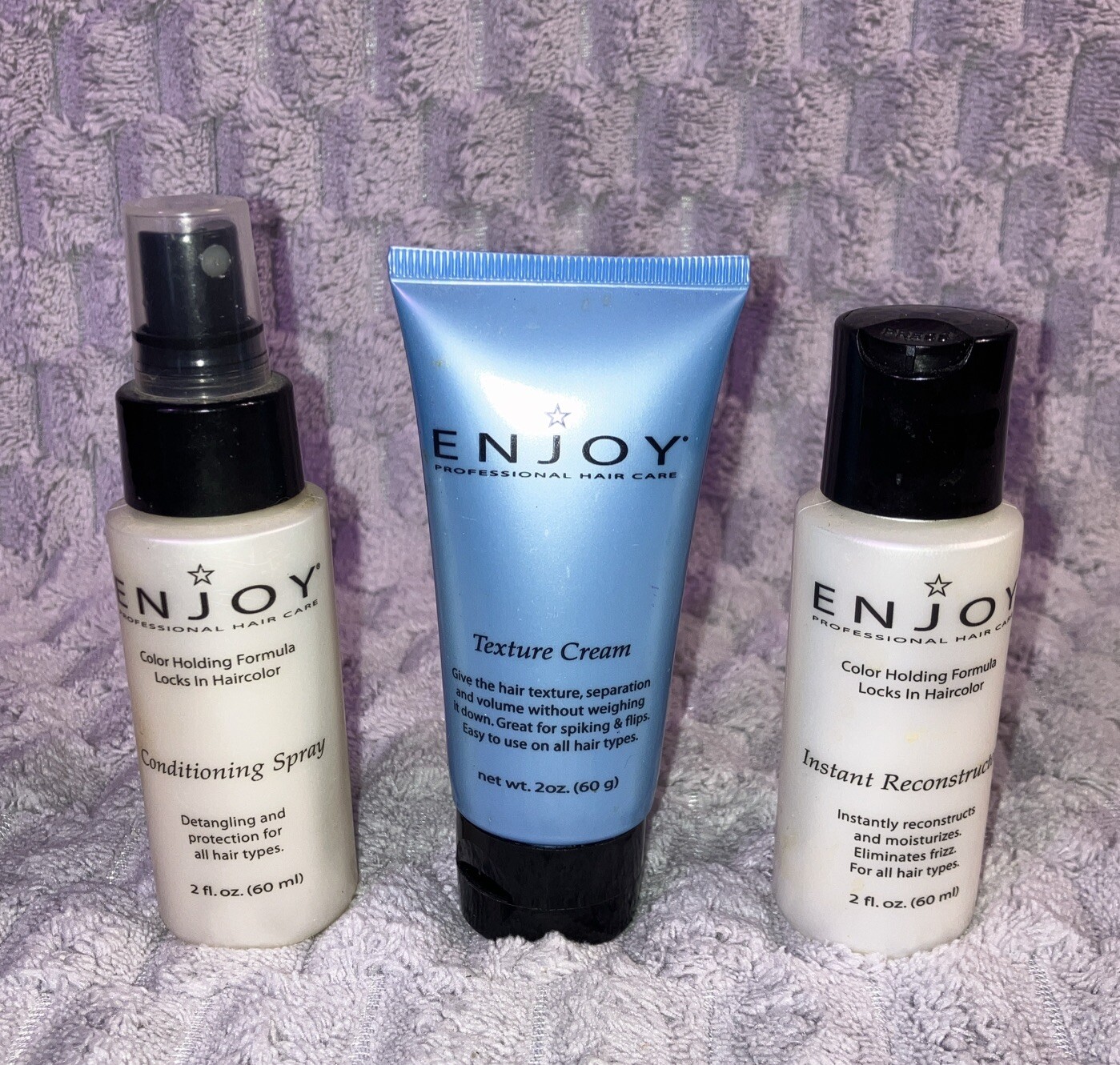 Lot Of 3- ENJOY Conditioning Spray,Texture Cream&Instant Reconstructor 2 Oz Each
