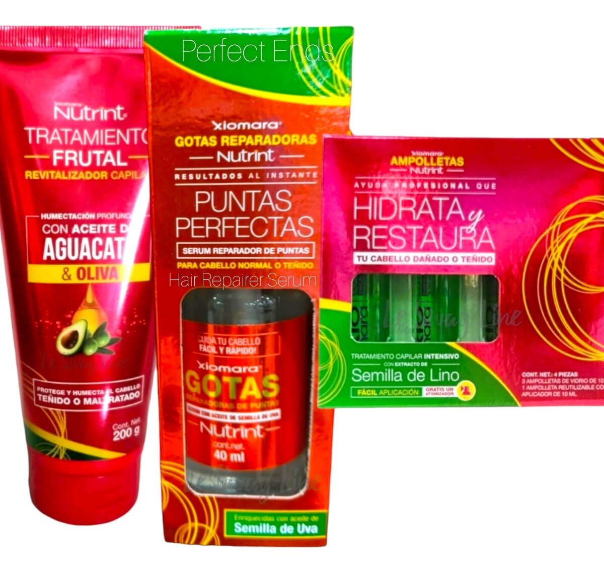 Xiomara Nutrint Kit Hidrata y Restaura Cabello Dañado puntas perfectas Uva(3pck)